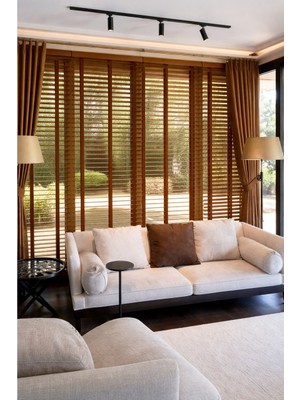 Kahverengi 50MM Ahşap Jaluzi Perde – Redüktörlü Zincir Mekanizmalı – Ofis/ev Tüm Mekanlar