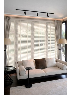 Beyaz 50MM %100 Gerçek Ahşap Jaluzi Perde Redüktörlü Zincir Mekanizmalı Ofis/ev Tüm Mekanlar