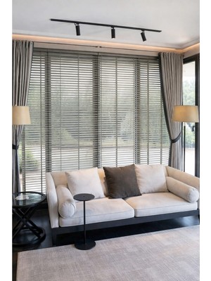 Açık Gri 50MM %100 Gerçek Ahşap Jaluzi Perde Redüktörlü Zincir Mekanizmalı Ofis/ev Tüm Mekanlar