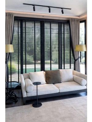 Antrasit 50MM %100 Gerçek Ahşap Jaluzi Perde Redüktörlü Zincir Mekanizmalı Ofis/ev Tüm Mekanlar