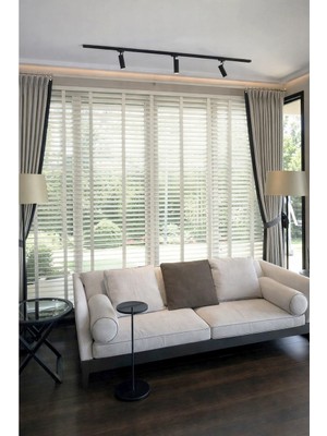 Ekru 50MM %100 Gerçek Ahşap Jaluzi Perde Redüktörlü Zincir Mekanizmalı Ofis/ev Tüm Mekanlar