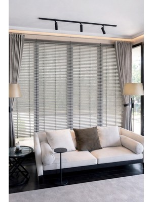 Koyu Gri 50MM %100 Gerçek Ahşap Jaluzi Perde Redüktörlü Zincir Mekanizmalı Ofis/ev Tüm Mekanlar