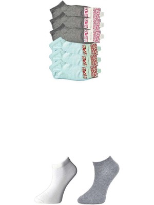 Liyuza Gri ve Beyaz Kadın Bilek Çorap 6 Çift