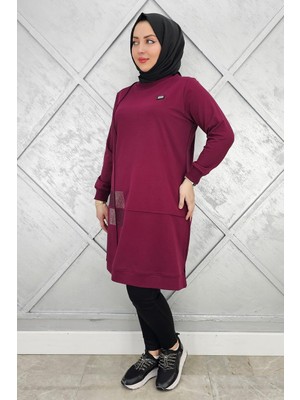 Pys Giyim Kadın Kare Taş Detaylı Armalı Tesettür Tunik