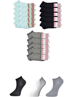 Liyuza Siyah Gri ve Beyaz Kadın Bilek Çorap 15 Çift