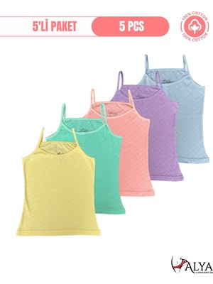 Alya Underwear Kız Çocuk - Garson Ip Askılı %100 Pamuklu Atlet Kalpli Jakarlı Kumaş 5\'li Paket