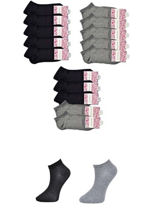Liyuza Siyah ve Gri Kadın Bilek Çorap 15 Çift