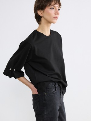 Soulife Bisiklet Yaka Inci Detaylı Bluz