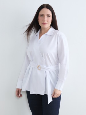 Soulife Büyük Beden Kemerli Yumuşak Dokulu Poplin Bluz