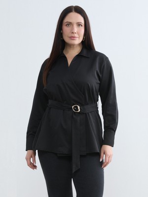 Soulife Büyük Beden Kemerli Yumuşak Dokulu Poplin Bluz