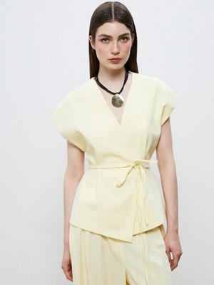 Soulife Kruvaze Yaka Keten Görünümlü Bluz