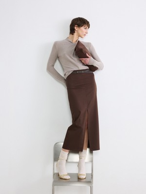 Soulife Beli Fermuarlı Kemerli Yırtmaçlı Etek