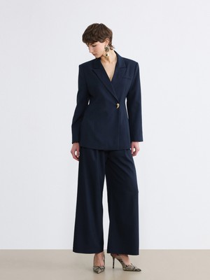 Soulife Loose Fit Geniş Paça Kadın Pileli Kumaş Pantolon