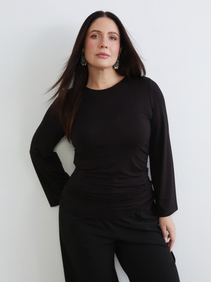 Soulife Büyük Beden Bisiklet Yaka Büzgülü Body