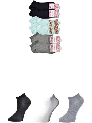 Liyuza Siyah Gri ve Beyaz Kadın Bilek Çorap 6 Çift