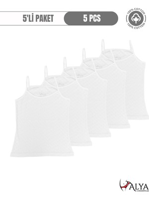 Alya Underwear Kız Çocuk - Garson Ip Askılı %100 Pamuklu Atlet Kalpli Jakarlı Kumaş 5\'li Paket