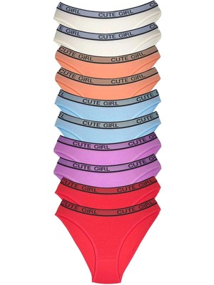 Liyuza 10 Adet Beli Yazılı Pamuklu Kalın Lastik Kadın Slip Külot