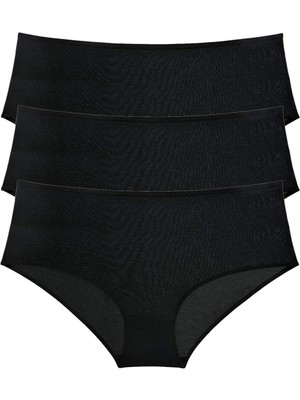 Liyuza 3 Adet Kadın Yüksek Bel Bato Külot Siyah