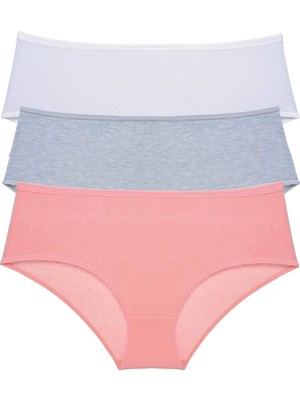 Liyuza 3 Adet Kadın Yüksek Bel Bato Külot Beyaz Gri Pudra