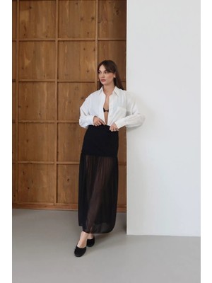 Cemo Kadın Transparan Katmanlı Yüksek Bel Uzun Etek