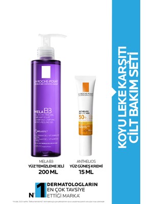 La Roche-Posay Koyu Leke Karşıtı Koruyucu Cilt Bakım Seti: Mela B3 Yüz Temizleyici 200ML & Anthelios Uvmune Fluid 15ML