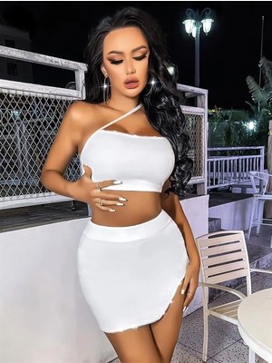 Amora Secret Özel Tasarım Özel Tasarım Beyaz Etekli Fantezi Mini Club Elbisesi