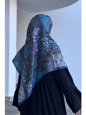 Ande Tesettür Etnik Desen Pamuk Eşarp - Lacivert