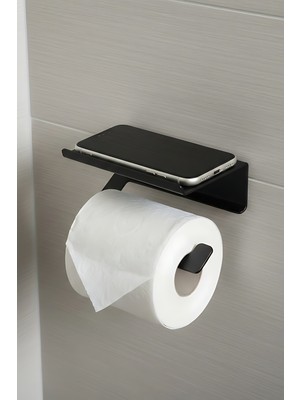 Novacraft Metal Tuvalet Kağıdı Askısı , Lazer Kesim Organizer Raflı Wc Askısı ,Siyah Statik Toz Boyalı , 2 mm