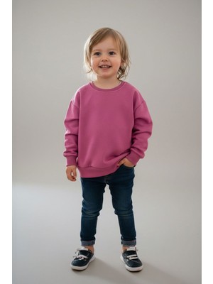 Evavi Çocuk Baskısız Düz Bisiklet Yaka Pembe Sweatshirt