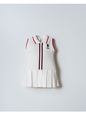 U.S. Polo Assn. U.s. Polo Assn Kız Bebek Çizgi Detaylı Polo Pike Elbise 6-36 Ay Beyaz
