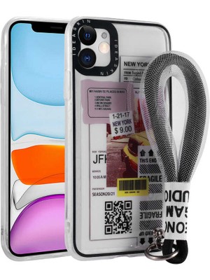 Büşra Ayhan iPhone 11 Uyumlu Desenli El Askılı Ipli Bsay Astana Silikon Kapak-Sarı Taksi