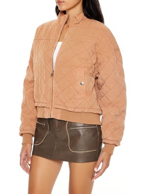 F21 Dolgulu Fermuarlı Bomber Ceket