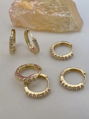 Eva Takı Store 6'lı Zirkon Taşlı Gold Renk Küpe Seti 1cm