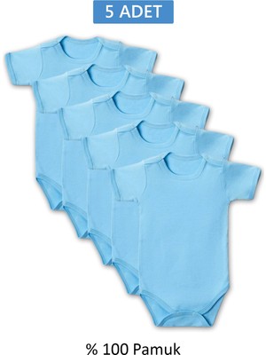Herşeytrend Mavi Yarım Kol Body Zıbın 2-7 Yaş Çocuklar Için (5 Adet) Alttan Çıtçıtlı Özel Gereksinimli