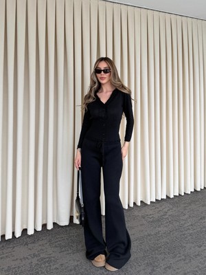 Laluvia Siyah Dantelli Ikili Triko Takım - 2602