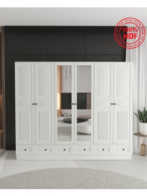 T&B Nil 6 Kapaklı Çekmeceli Bazalı Gardırop - Tamamı Mdf