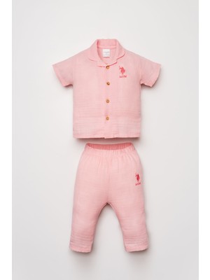 U.S. Polo Assn. U.s. Polo Assn Kız Bebek Müslin Pantolonlu Takım 6-36 Ay Pudra
