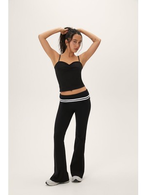 F21 Çizgili Katlanabilir Flare Tayt