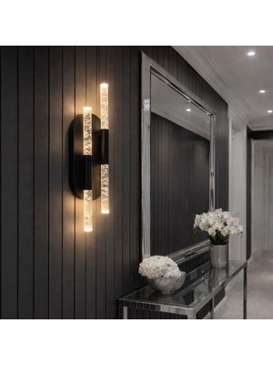 Nazik Aydınlatma Lara Siyah Modern Pilli ve Elektrikli Günışığı Ledli 1 Adet Duvar Apliği 1 Adet Pilli Aplik