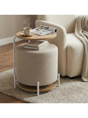 Vilinze Çok Amaçlı Metal C Sehpa Teddy Puf Seti