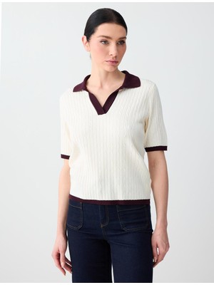 Jimmy Key Ekru Polo Yaka Kısa Kollu Triko Bluz