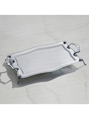 Nehir Zincir Ayaklı Sade Çelik Çay Tepsi