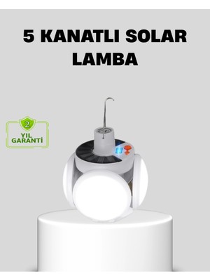 Epilons Mey Ithalat® Solar Güneş Enerjili ve USB Şarjlı 5 Kanatlı LED Kamp Lambası