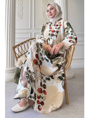 inStyle Buğulu Pastel Desen Yeşil Mango Elbise