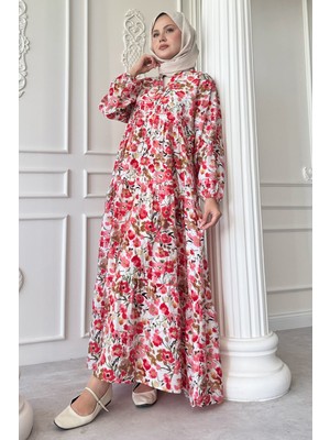 inStyle Menekşe Çiçeği Pembe Mango Elbise