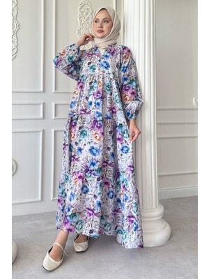 inStyle Begonya Çiçeği Lila Mango Elbise