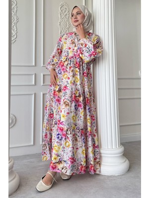 inStyle Begonya Çiçeği Pembe Mango Elbise