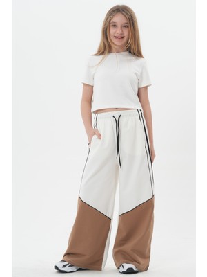 Haykids Kız Çocuk Bol Paça Beli Bağcıklı Cepli Eşofman Altı Palazzo Pantolon