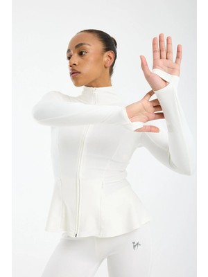 Win Moda Kadın Kışlık Şardonlu Dalgıç Kumaş Fermuarlı Parmak Geçmeli  Volanlı Spor Ceket