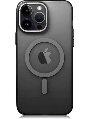Büşra Ayhan iPhone 14 Pro Max Uyumlu Magsafe Şarj Özellikli Buzlu Sert Pc Bsay Tuval Kapak-Siyah